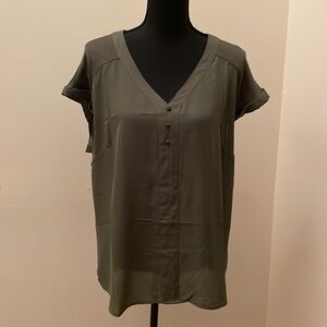 Fortune + Ivy Helina Mixed Material Blouse, Olive, XL